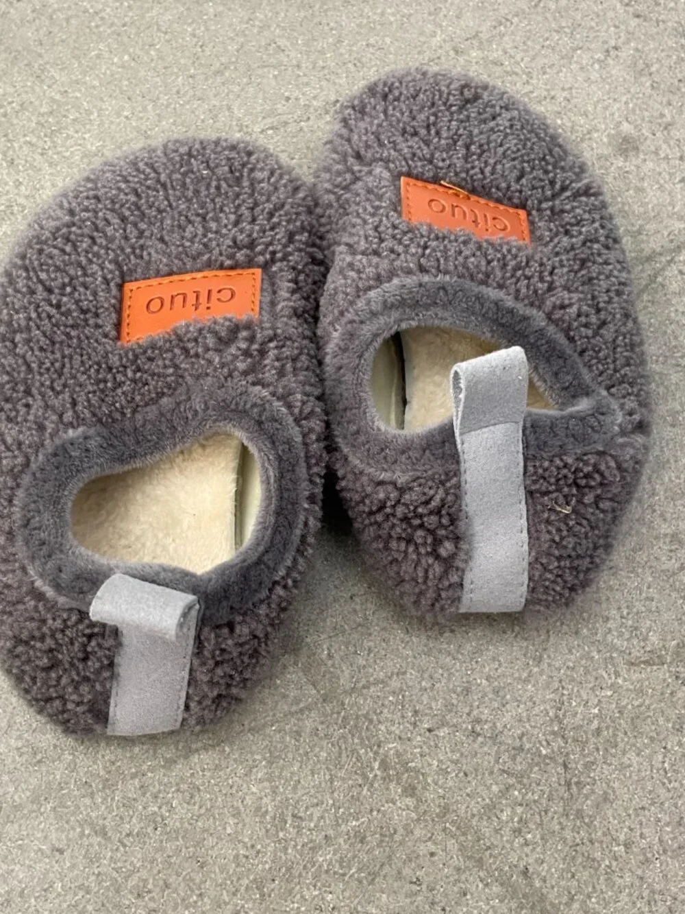 Cituo Toddler Slippers Size 24/25 Gray Sherpa Fleece House Shoes Non-Slip Cozy U